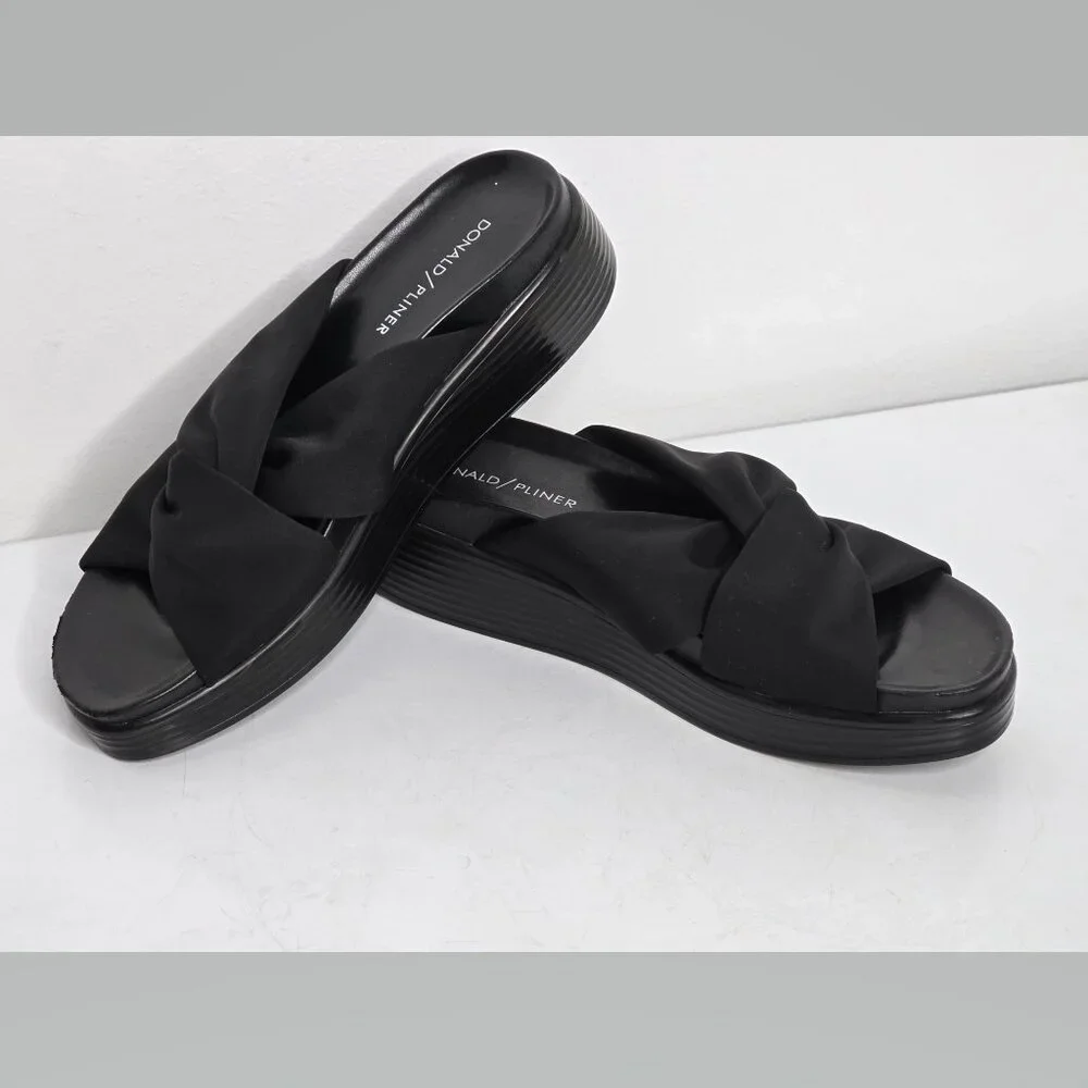 Donald Pliner Women Sandals 7.5‎ Folley Black Platform Wedge Criss Cross Slip On